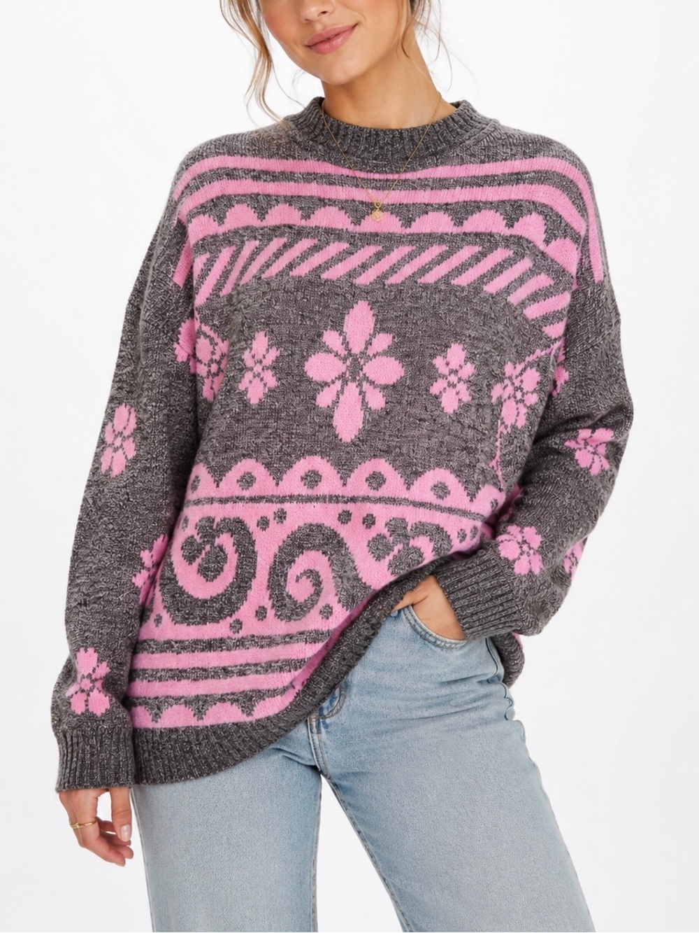 Vintage Custom Designs Floral Pastel Grandma Sweater Fairy Kei Knit Size L
